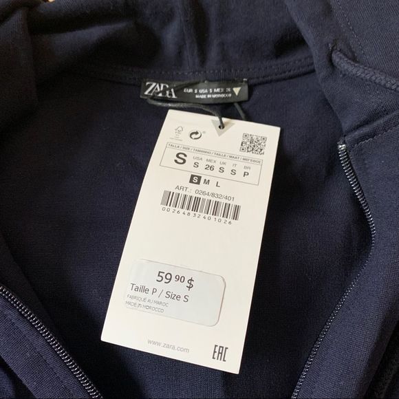 New Navy Zara Zip-Up Jacket Size Small - Picture 5 of 8